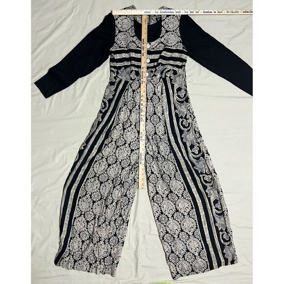 Vintage Melissa Women's Size 6 Black White Wide Leg Floral Long Sleeve Jumpsuit - Picture 3 of 12